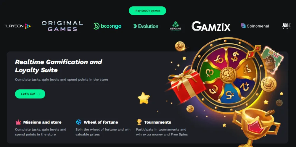 Bet På Rød loyalitet suite med et interaktivt lykkehjul og belønningsmissioner.